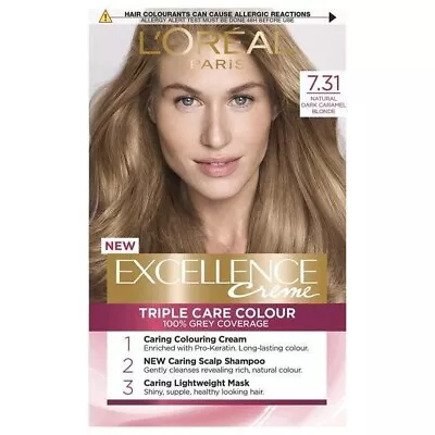 L'Oreal Excellence Creme Triple Care Colour 7.31 Natural Dark Caramel Blonde • £12.95
