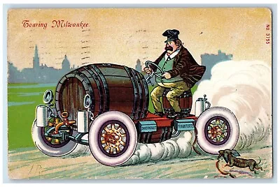 1910 Touring Milwaukee Beer Keg Barrel Dachshund Dog Wisconsin WI Postcard • $12.48