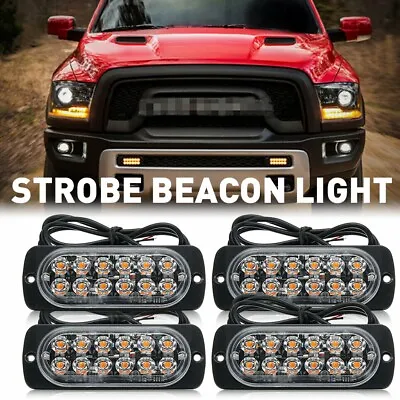 4x Amber 12 LED Strobe Light Bar Truck Hazard Beacon Flash Warning • $16.14