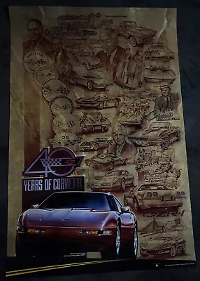 Vintage 1992 Chevy Motor Division 40 Years Of Corvette Poster GM 24” X 36” • $18.99