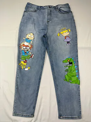 $26 • Buy Disney Womens Juniors Rugrats High Rise Mom Jeans Light Wash Size 17