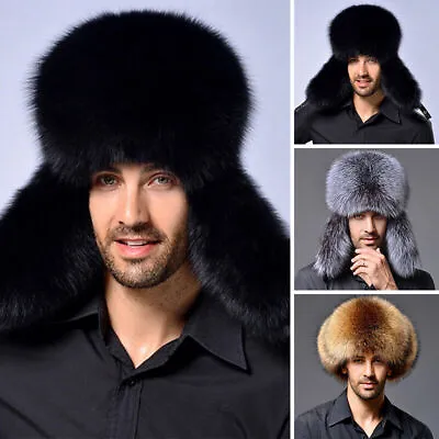 Mens Winter Faux Fox Fur Russian Hat Trapper Ushanka Cossack Warm Ski Furry Caps • $18.78