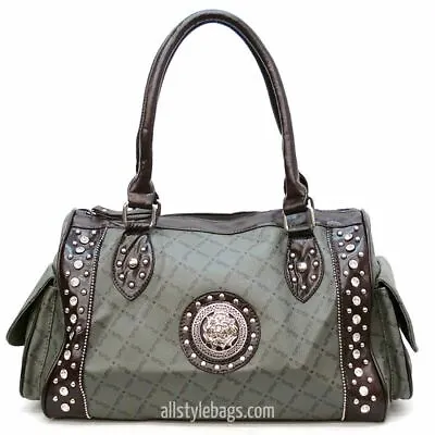Signature Satchel Handbag Bag Purse Designer Inspired Brown Gray Pockets • $18.19