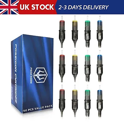 Poseidon Tattoo Cartridge Needles 50Pcs Assorted Mixed Size Round Liner Shader • £21.98