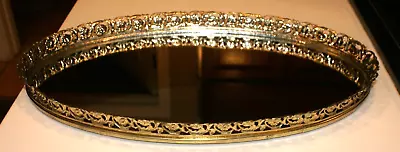 Vintage Gold Filigree Leaf Oval Mirror Vanity Dresser Tray 18  X 10.5  X 1 H • $20