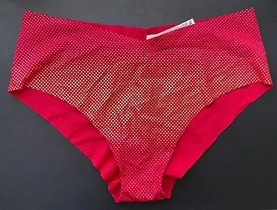 Victoria's Secret Hip Hugger Hipster Panties Size Large Red Gold Dot Nwot • $10.50