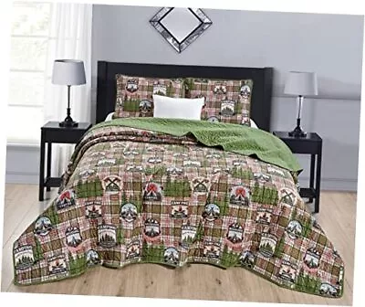  3-Piece Quilt Bedding Set Country Cabin Lodge King Country Cabin Camping 205 • $46.65