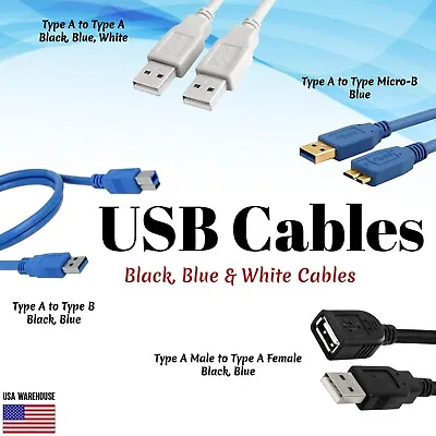 USB Cable Type A Male To A Male B Male Micro B Male A Female BLACK BLUE WHITE • $4.50