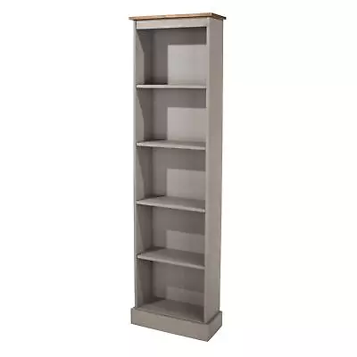 5 Tier Grey Solid Pine Bookcase Tall Narrow Display Shelving Storage Furniture • £74.99