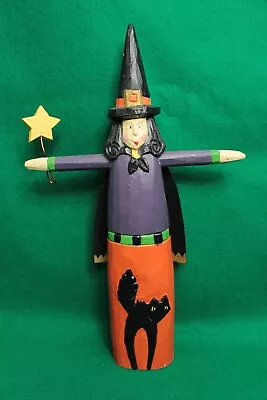 Vintage Midwest Of Cannon Falls Carved Wood Folkart Halloween Witch Cat 12  • $14.95