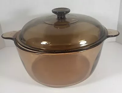 Vintage Corning Ware Visions Amber Glass Dutch Oven W/Lid Stock Pot 4.5L USA • $25.33