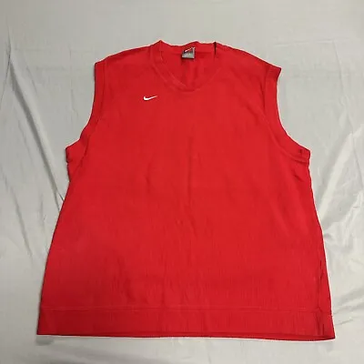 Vtg Nike Team Men’s Red V-Neck Cotton Sweater Vest Size Large • $24.94