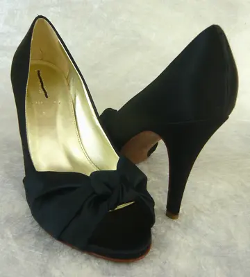 NEW J. CREW Retail $235 MARTINA SILK SATIN PEEP TOE HEELS BLACK SIZE 7 ITALY • $92.50