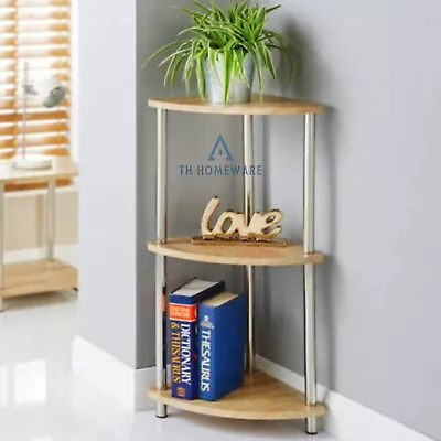 3 Tier Corner Shelf Beside Table Storage Shelves Unit Wood Table With Metal Legs • £27.95