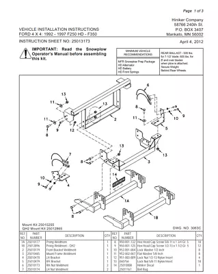 Hiniker Plow Mount - 25012865 92-98 Ford F250-350 - QH2 • $850