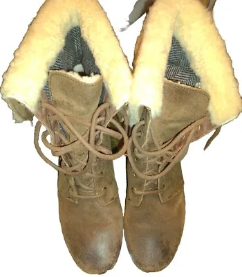 UGG Boots Women's Size 11  Brown Wedge Bootie Shearling UGG 1003360 Waterproof • $33