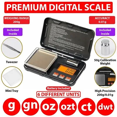 Digital Pocket Scale Jewelry Mini Scale 200gx0.01g Digital Scale Gram Herb Karat • $16.99