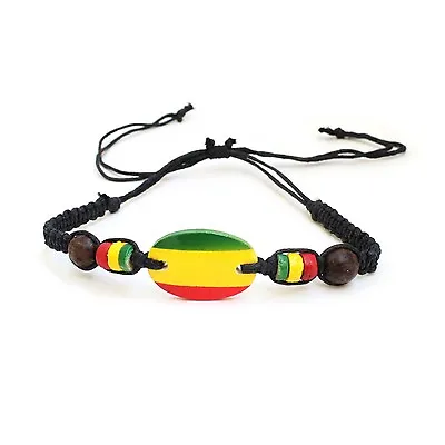 Rasta Emblem Colors Leather Wood Bead Wrist Bracelet Hippie Reggae Marley RGY • $9.99