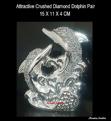 £11.99 • Buy Crushed Diamond Dolphin Pair Set Of 2 Decorative Ceramic Figurine GLOSS Ornament