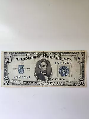 1934 A $5 Bill Silver Certificate Blue Seal Note Bank Note K72414734a • $79.99