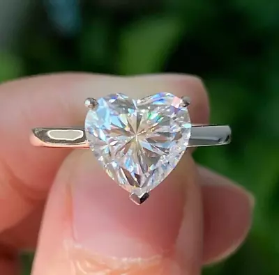 8mm Heart Cut 14K White Gold Plated D/VVS1 Moissanite Women's Engagement Ring • $89.99