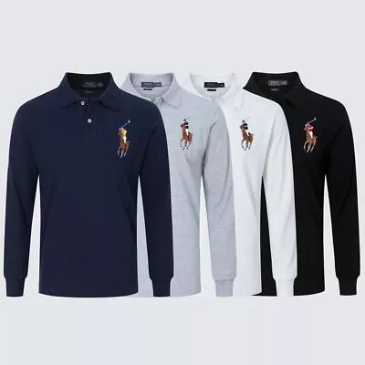 Ralph Lauren Men's Custom Fit Cotton Casual Polo Shirt Top T-Shirt Long Sleeve A • £30.72