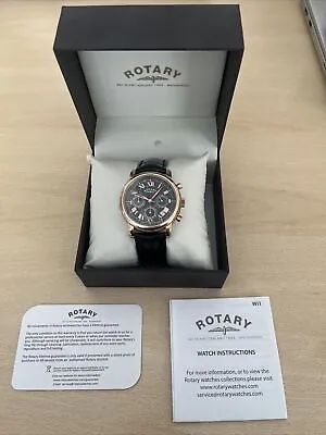 Rotary Mens Watch With Black Dial And Black Strap Rose Gold GS03710/10 • £89.99