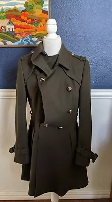 McGinn Knightsbridge Olive Military Coat Jacket Wool Angora Sz UK 38 US Small S • $124.95