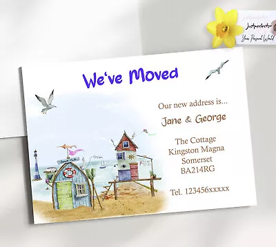 Personalised Beach Hut Change Of Address Cards new Homeprinted Moving House • £3.99