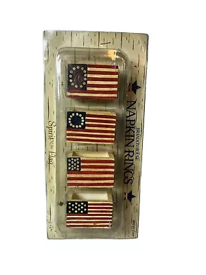 Warren Kimble SPIRIT OF THE FLAG Set Of 4 Wooden Napkin Rings Model #18963 • $12.95