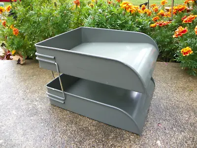 Vtg Steel Metal Double Tray Desk Top File Paper Letter Organizer In Out Filing • $24.99