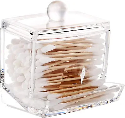 Cotton Swab Holder Acrylic Q-Tip Storage With Lid 7 Oz Clear Cotton Ball Swab  • $7.04