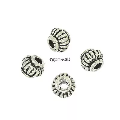 4 Bali Sterling Silver Pumpkin Corrugated Rondelle Spacer Beads Ap. 4.5mm #99109 • $4.09