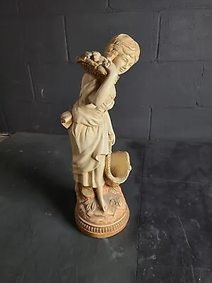 Peasant Girl With Basket & Fruit 19” Italian Chalkware Sculpture Marwal Ind Inc • $22.50