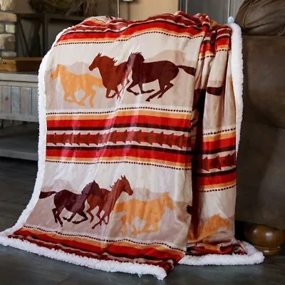 Southwest Running Horse Sherpa Throw Blanket • £38.60