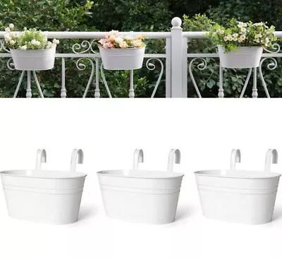 4pc Flower Pots Bucket Garden Metal Planter Box Container Hanging Plants White • $20.74