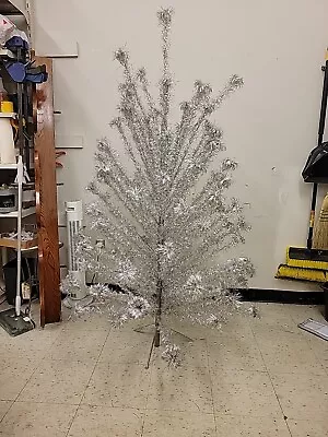 Vintage  Aluminum Pom-Pom Silver Christmas Tree 6.5 Feet Tall '50s 100 Branches • $586.62
