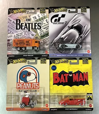 Hot Wheels 2024 Premium Pop Culture B  Beatles Nissan  Snoopy Batman Set Of 4 • $15.99