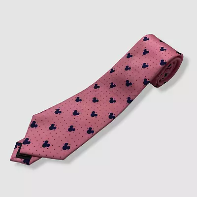 $64 Disney Men's Pink Silk Mickey Mouse Dot Pointed Neck Tie Size 60x3 • $20.78