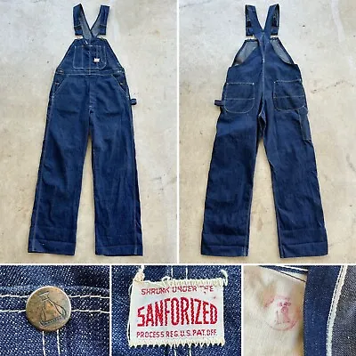 1950s Vtg Sanforized Cotton Denim Bib Overalls Workwear Carpenter 50s Indigo • $250