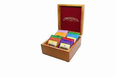 Twinings Luxury Oak And Red Velvet 4 Compartment Wooden Tea Chest Box 40 TeaBags • $50.90