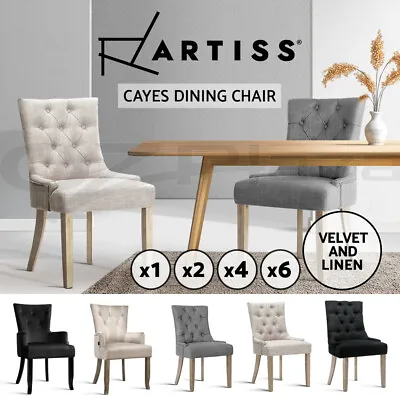 $525.95 • Buy Artiss Dining Chairs Fabric French Provincial Chair Wooden Kitchen Cafe X1/2/4/6