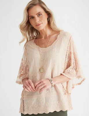 $21.53 • Buy Millers Crinkled Embroidered Woven Top With Heatseal Womens Clothing  Tops Tunic