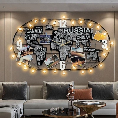 £152.80 • Buy Modern Large Metal World Map Wall Clock With LED Lgiht Luminous Wall Decorations