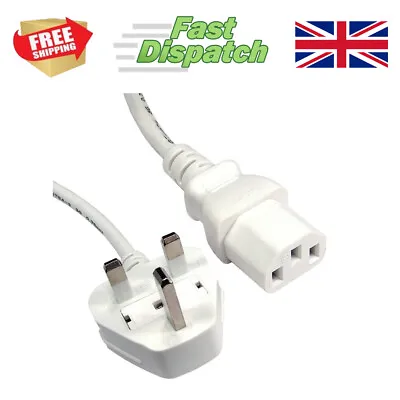 Arctic White Power Cord Lead UK Plug To 3 Three Pin IEC C13 Cable Kettle Lead • £9.99