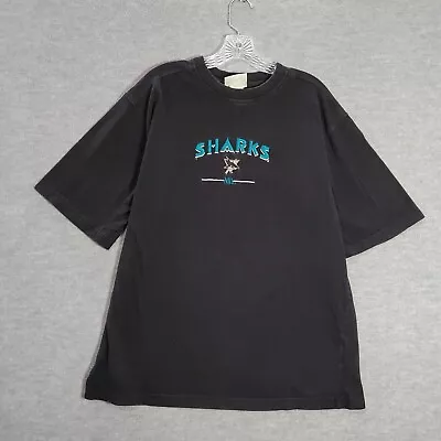 VINTAGE San Jose Sharks Men Shirt 2XL Black NHL Logo Embroidered Lee Tee • $34.91