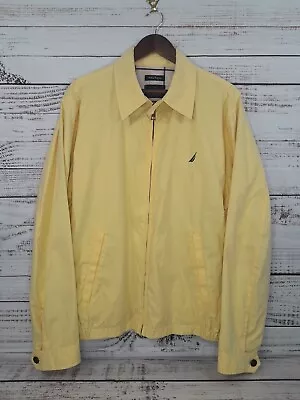 Vintage Nautica Jacket Mens L Yellow Windbreaker Full Zip Plaid Lined Golf Dad • $38.95