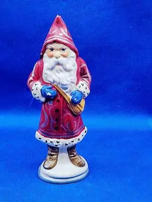 Vtg 1996 Vaillancourt Folk Art Chalkware Santa 175 Red Silver Brocade Coat 5  • $159.99