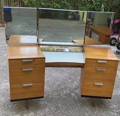 Tri-mirror Vanity Dressing Table Mid Century Teak Stag • $450