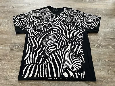 Retro Liquid Blue All Over Double Sided Zebra Print 1993 Greg Genrich XL Black • $23.99